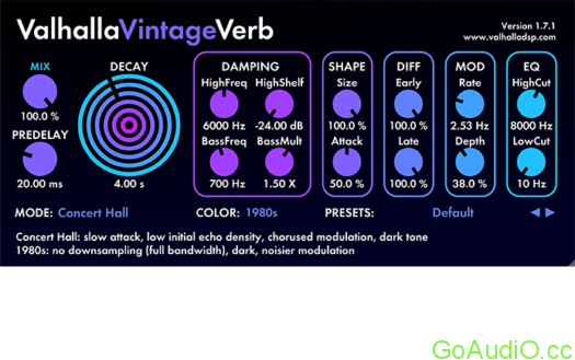 ValhallaDSP Valhalla VintageVerb v2.0.2 [Mac OS X] | Go AudiO [Official]